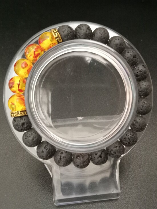 The Unbranded Brand Jewelry - Lava Bead Bracelet with Amber Accent Beads (Nwot)